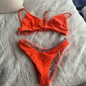 Maaji Bright Orange Textured Bikini Set Reversible